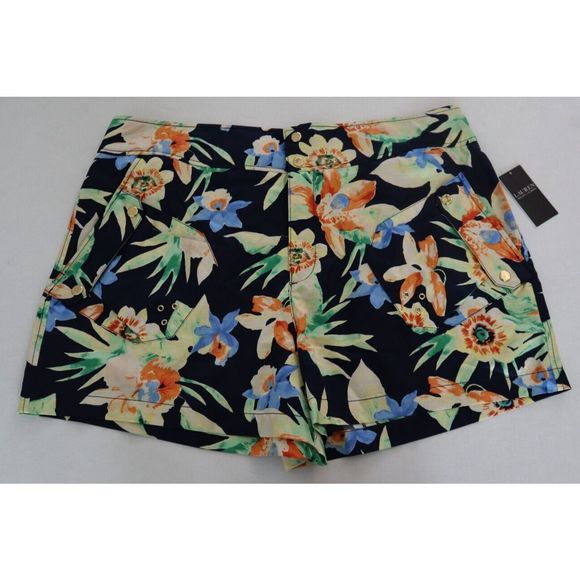 Lauren Ralph Lauren 637675 Women's Plus Sz 18 Navy Floral Shantung Shorts $145 - Picture 1 of 7